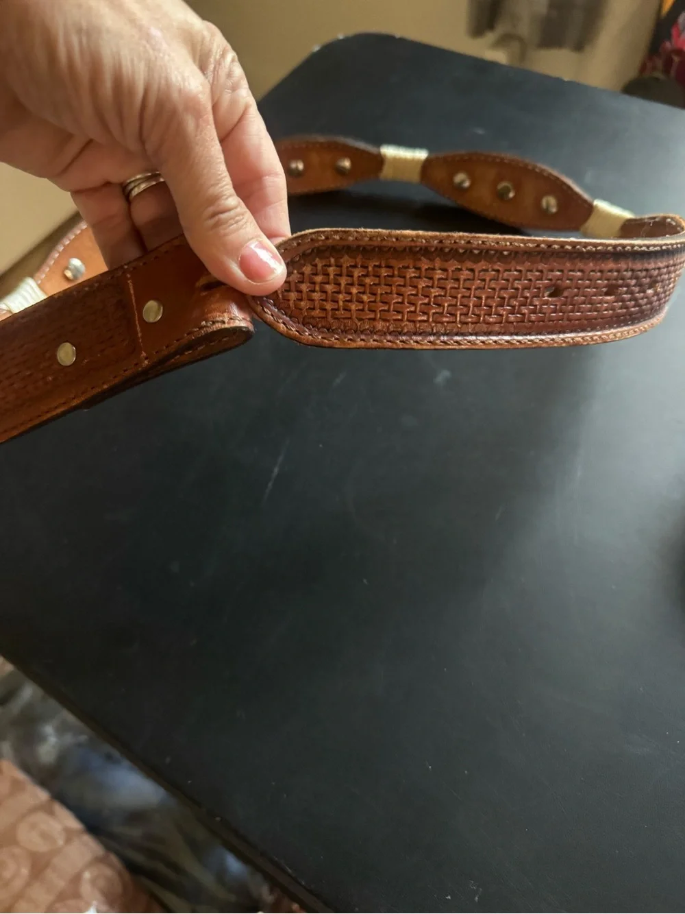 Double J Saddlery Brown Western Concho Leather Belt Length 37 or size Medium